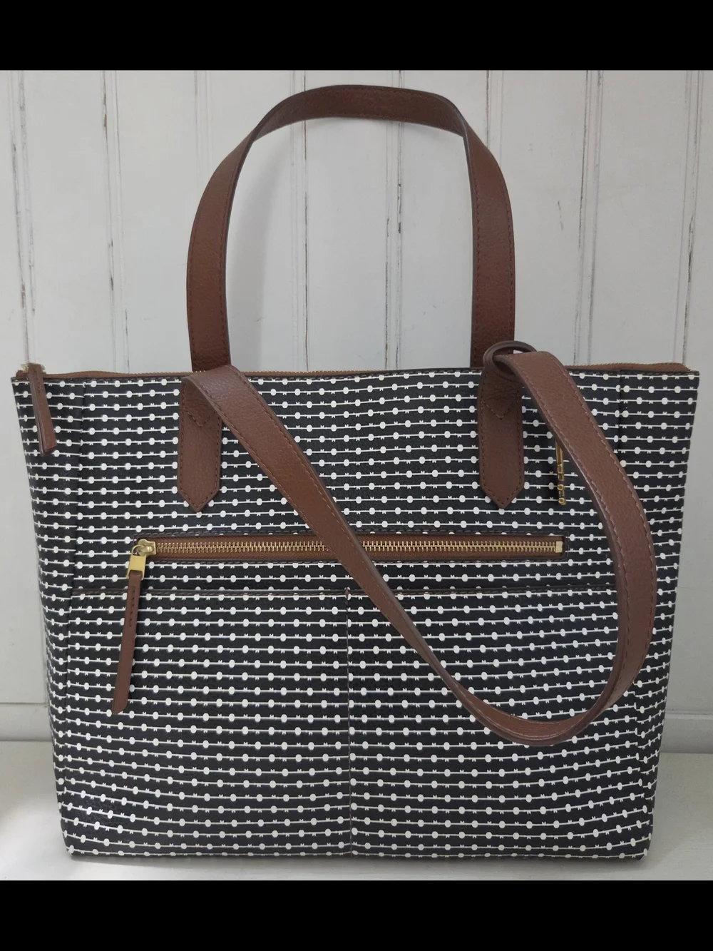 Fossil Rachel Black White Polka Dot Large Tote/Shoulder Bag/Purse - Picture 5 of 9